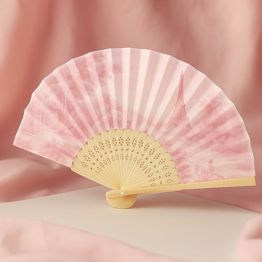 PINK BREEZE - Edler Handfächer aus Bambus mit Paris Muster